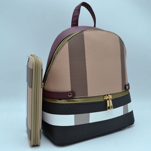 2N1 Checker Plaid Pattern Backpack Tassel with Wallet main image 6